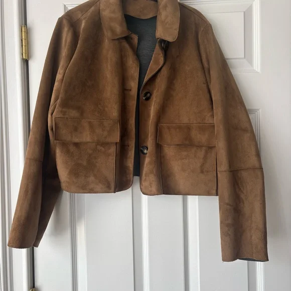 Zara Faux Suede Cropped Jacket - Picture 2 of 5